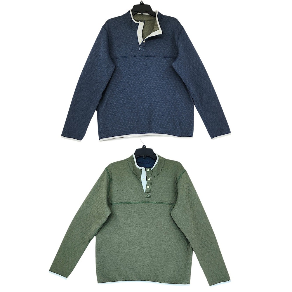 Marine Layer Corbet Pullover XL Men Reversible Quilted Henley Blue Green No Tags
